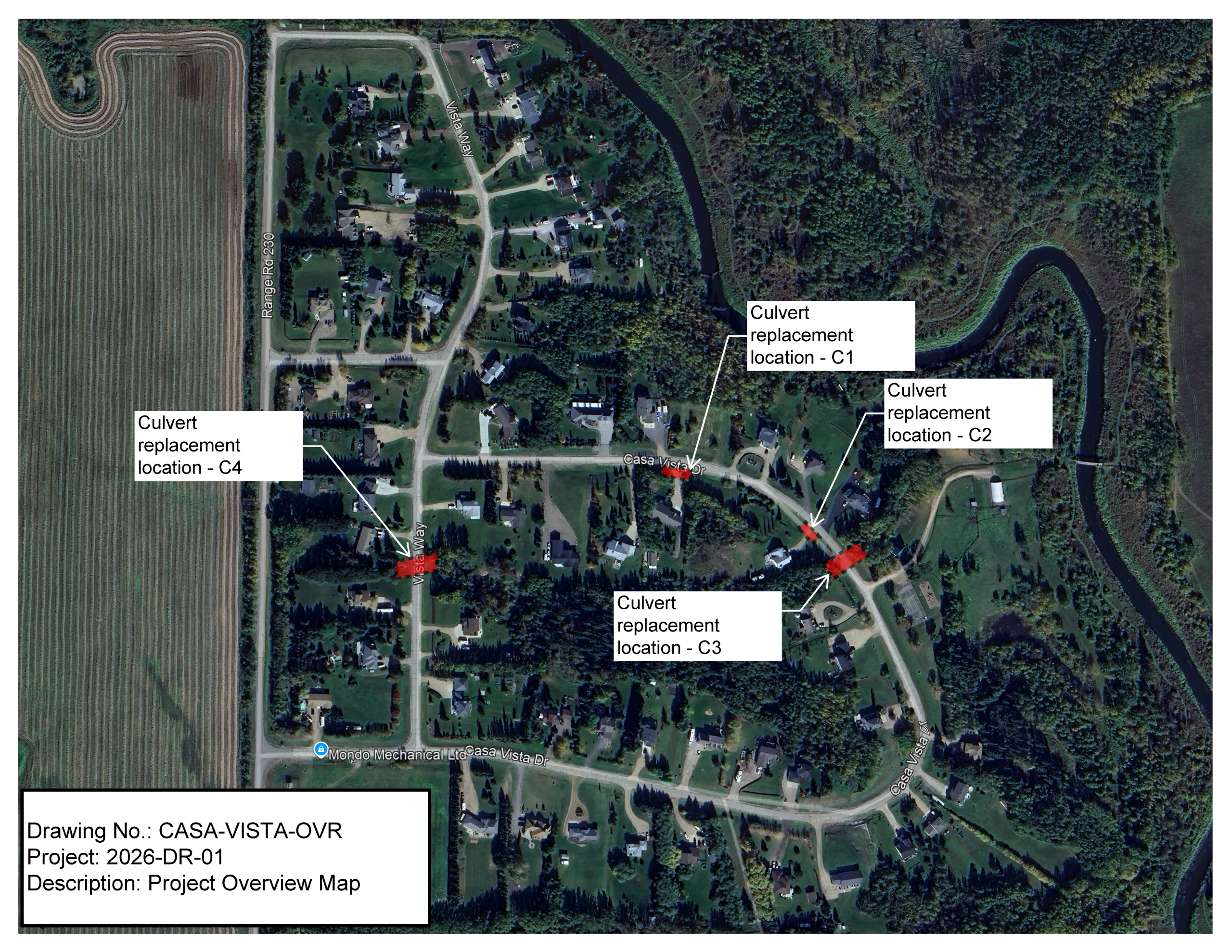 Map showing new culvert locations