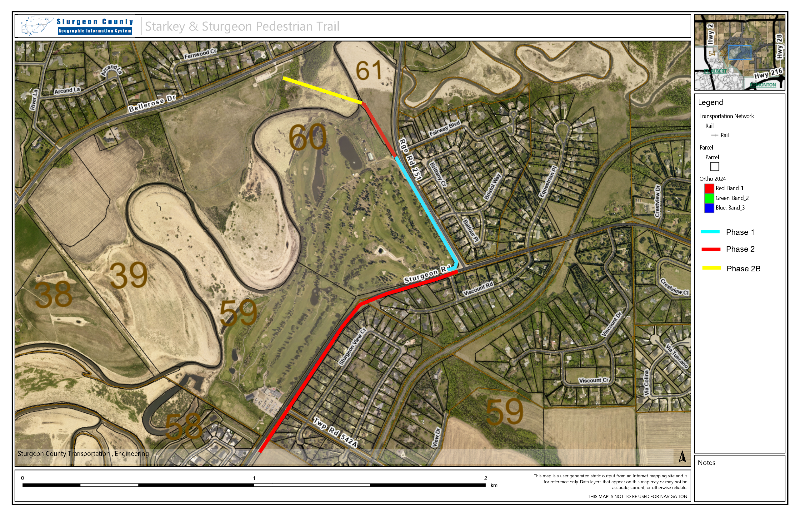 Map showing the location of trails and the pedestrian bridge.
