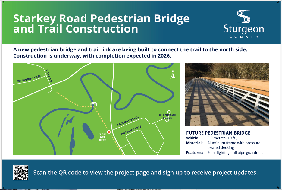 Board showing map and representation of future bridge.