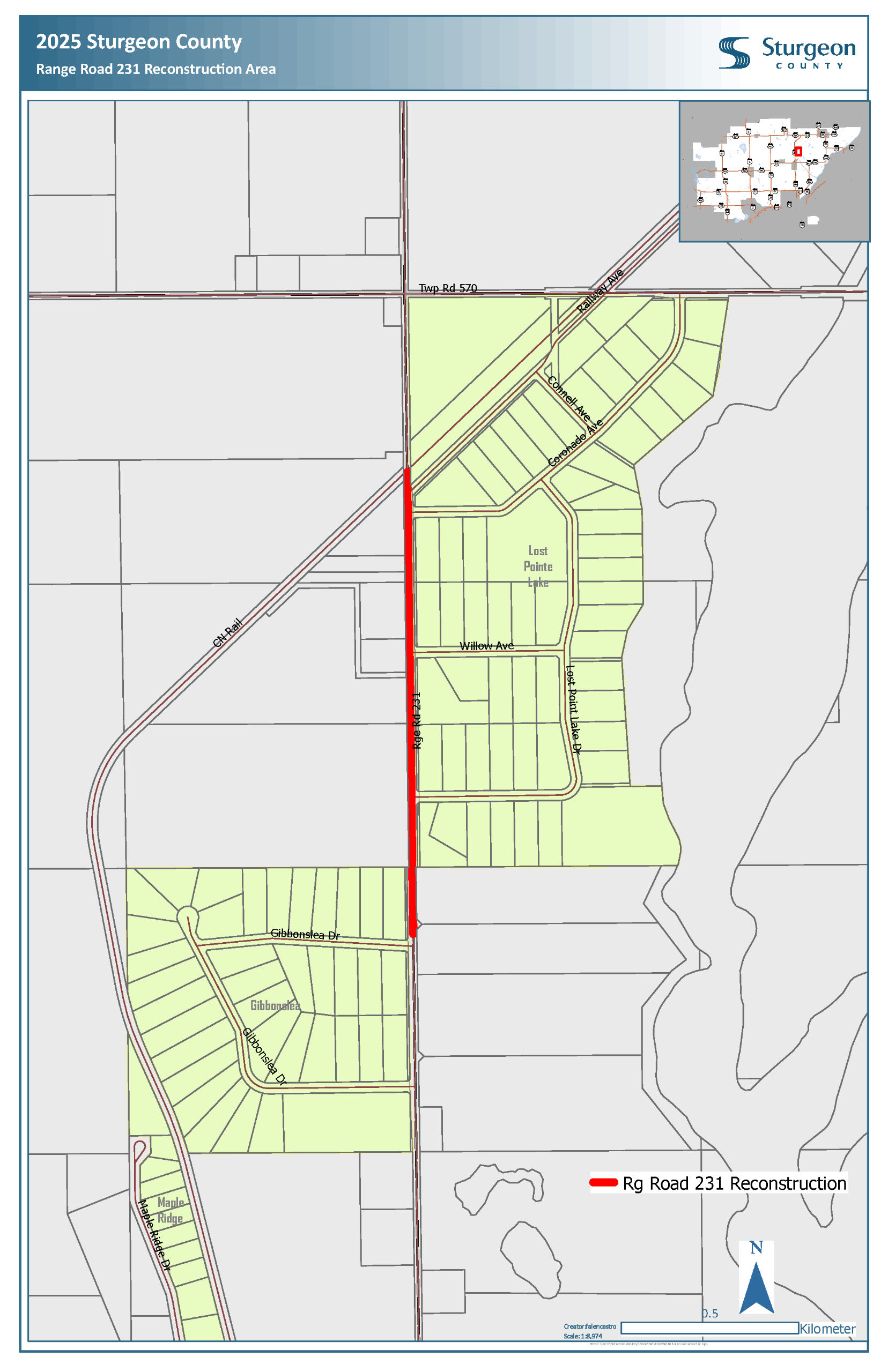 Map showing the project location on Range Road 231.